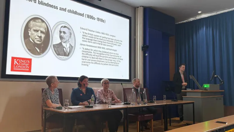 panelists in Nash Lecture Theatre presenting on dyslexia